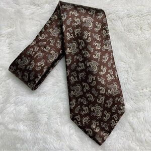 Vintage Oscar de la Renta Men's Hand Sewn Silk Paisley Brown Tie